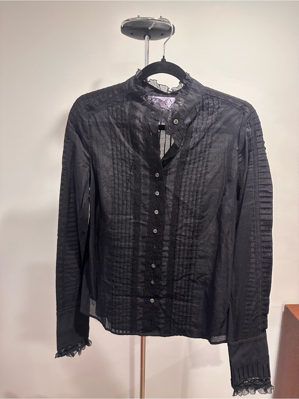 Juicy Couture Black Pintuck Button-Front Blouse